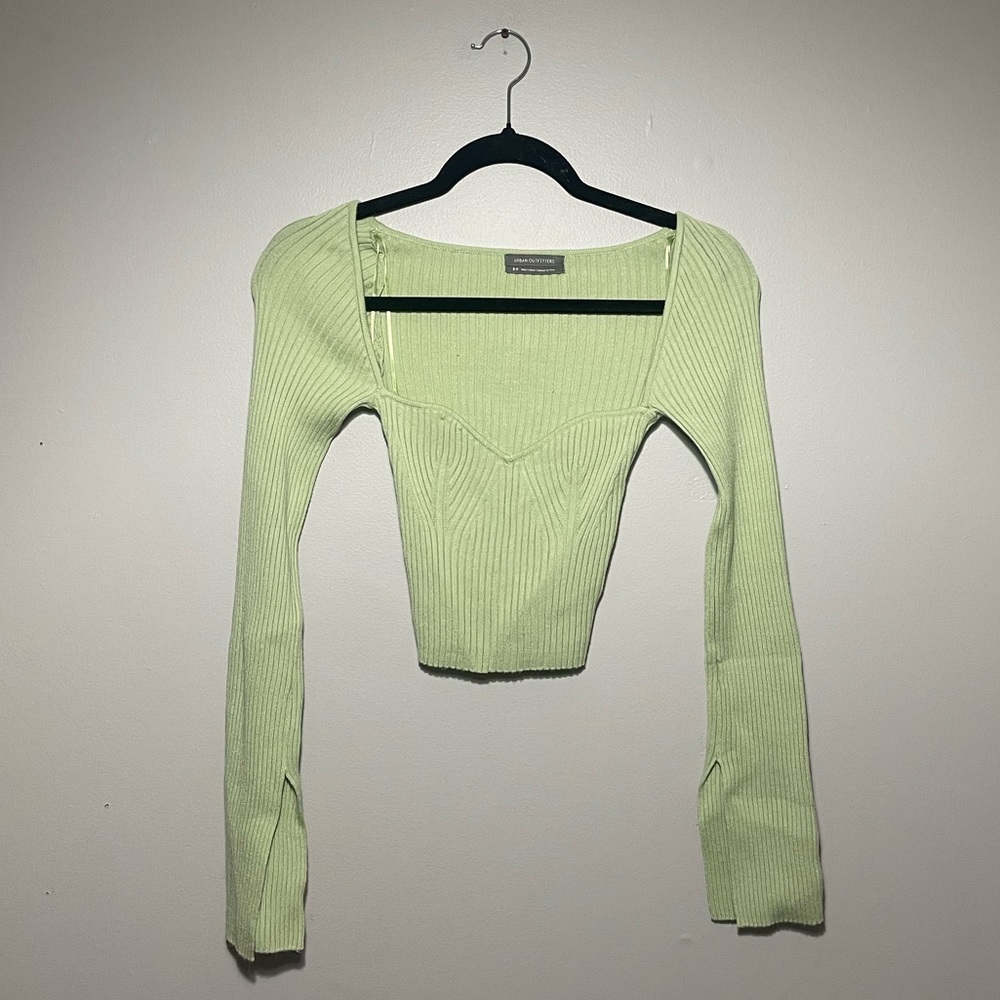 Ribbed Knit Corset Top Long Sleeve Split Cuff
